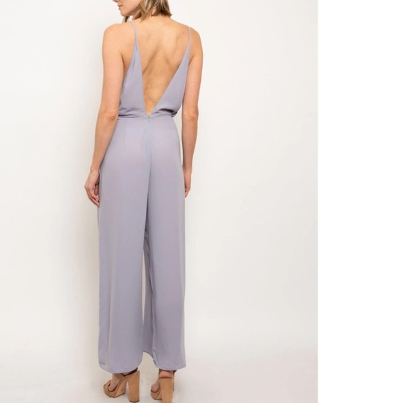 Grey Open-Back V-Neck Spaghetti Strap Jumpsuit - Picture 3 of 11